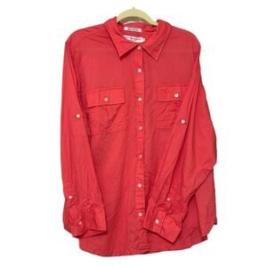 Tommy Hilfiger Woman’s‎ Coral Button Up Pocket Front Roll Tab Sleeve Size 22